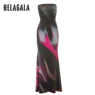 RelaGala Nữ Mới Thời Trang Đơn Giản Cá Tính Tắt Vai In Hình Đầm Cao Cấp