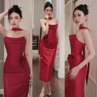 Váy đầm nữ dự tiệc dáng midi thiết kế sang trọng họa tiết phối hoa xinh đẹp dễ thương duyên dáng