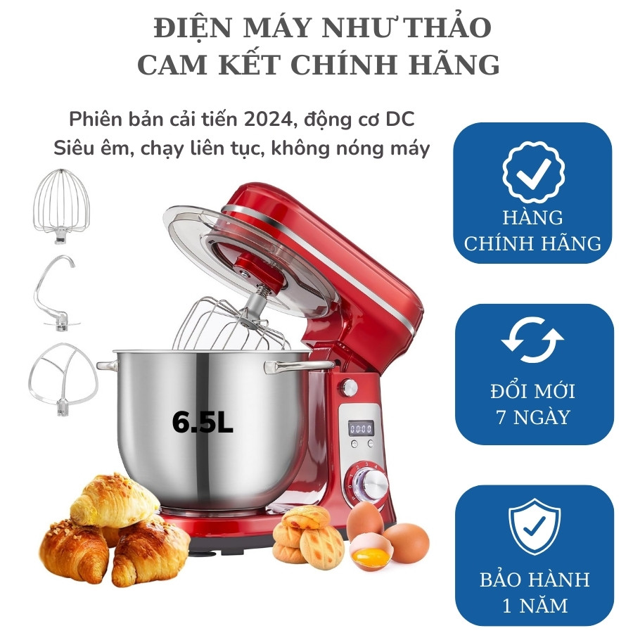 Máy trộn bột Gourmetmaxx 6.5L có hẹn giờ - Động cơ DC cao cấp, chạy êm không nóng máy - phiên bản 2025