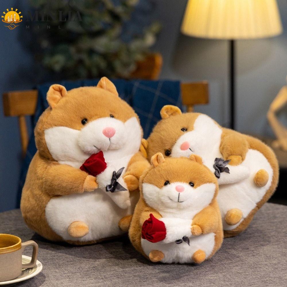 Minlia Hoa Hồng Hamster Đồ Chơi Sang Trọng, Hamster Lông Tơ Mềm Thú Nhồi Bông Đồ Chơi Sang Trọng, Gố