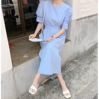 Đầm Cổ Tròn Màu Sắc Đơn Giản Phong Cách Hàn Quốc