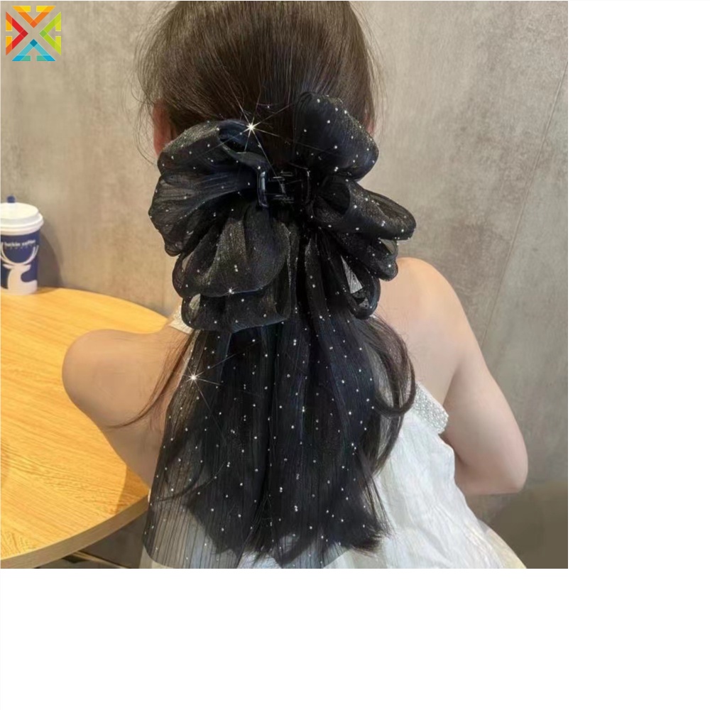 Kẹp Tóc Nơ Lưới Ruy Băng Lưng Thanh Lịch