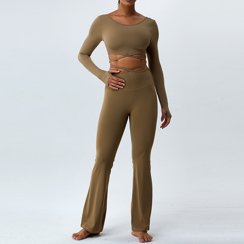 Áo Thun Thể Thao Tay Dài Phối Dây Chéo Lưng Thời Trang Quyến Rũ Cho Nữ