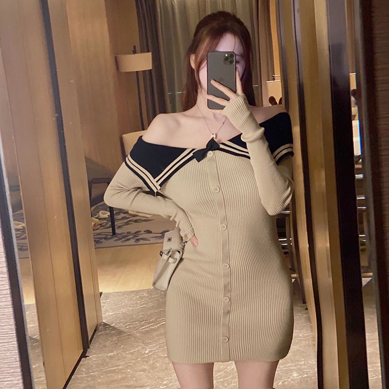 Đầm Nữ Tay Dài Hở Vai Thời Trang Quyến Rũ