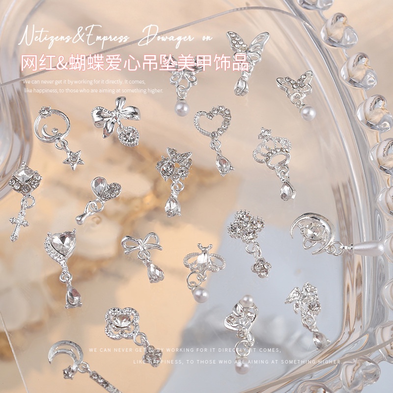 Phụ Kiện Trang Trí Móng Tay Hình Nơ Vương Miện Trái Tim Bằng Kim Loại