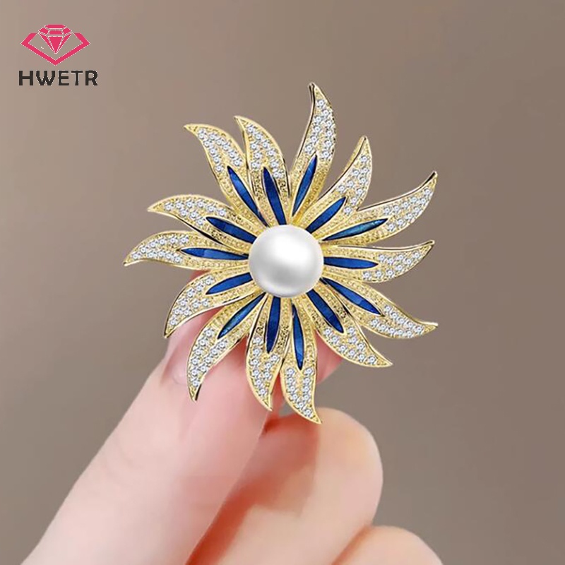 Trâm Cài Áo Hình Hoa Hướng Dương Đính Ngọc Trai Cao Cấp Mới