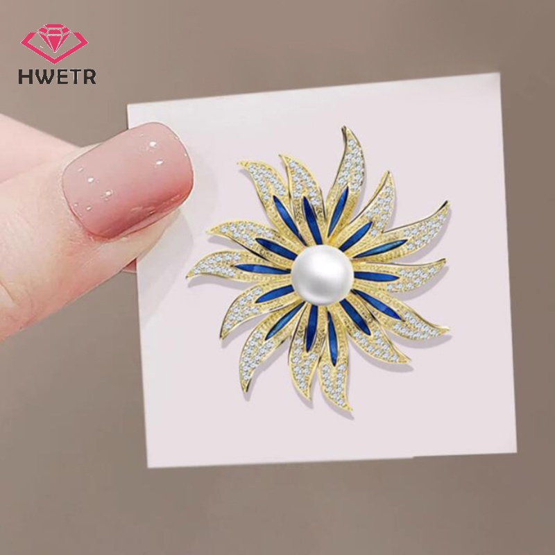 Trâm Cài Áo Hình Hoa Hướng Dương Đính Ngọc Trai Cao Cấp Mới