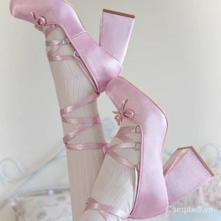 Giày Cao Gót satin Thắt Nơ Phong Cách lolita Pháp Cho Nữ