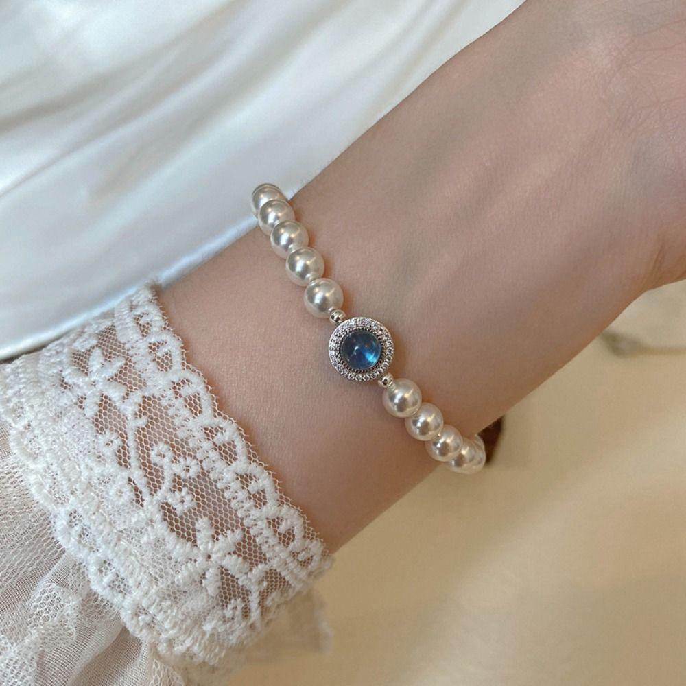 Thơm Vòng Cổ Vòng Tay Dây Xích Đôi Đính Đá Màu Xanh Dương Phong Cách Hàn Quốc Ngọt Ngào Dành Cho Cô Dâu