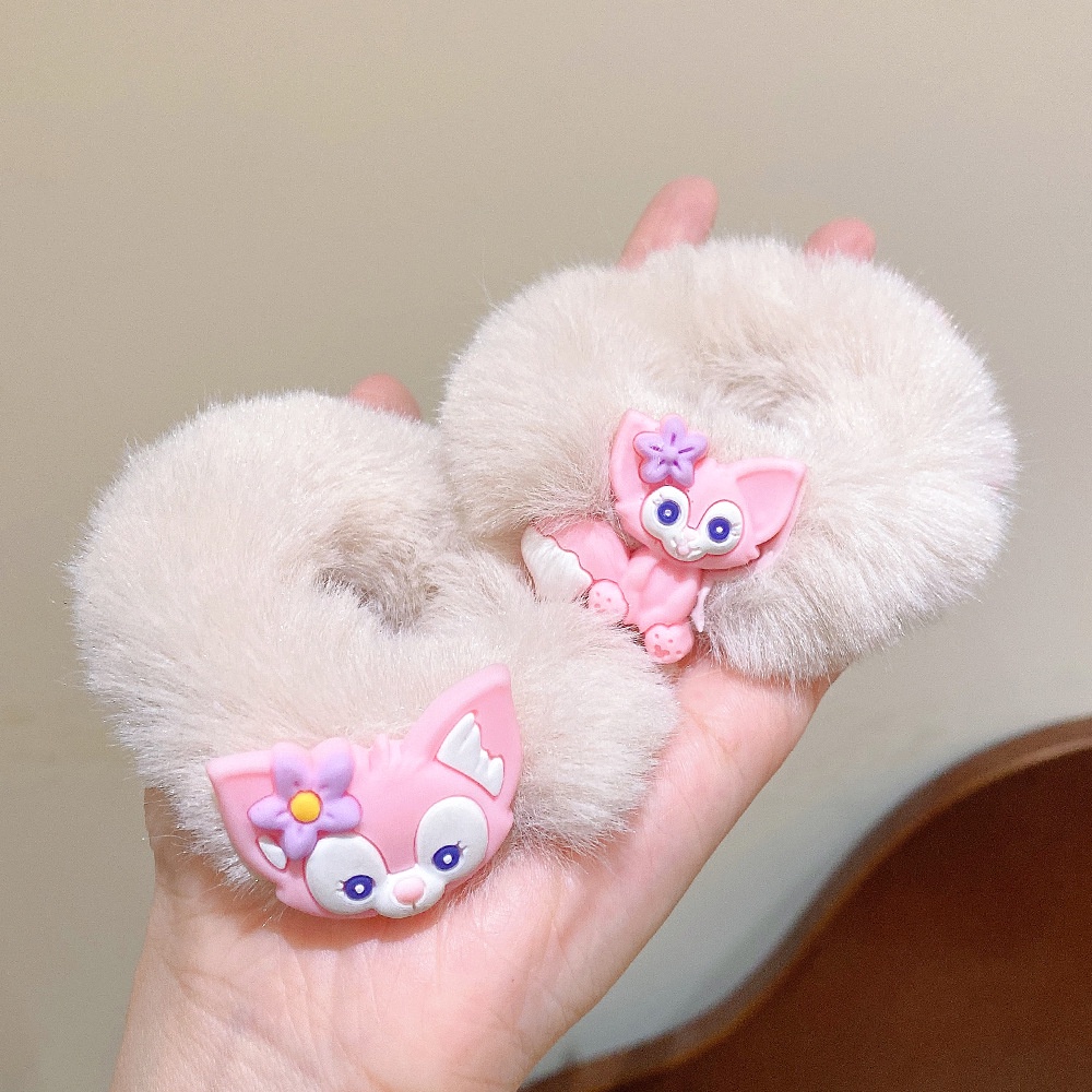 Dây Cột Tóc Cao Su Bọc Vải Lông Màu Hồng Họa Tiết Hoạt Hình Dễ Thương Dành Cho Bạn Nữ