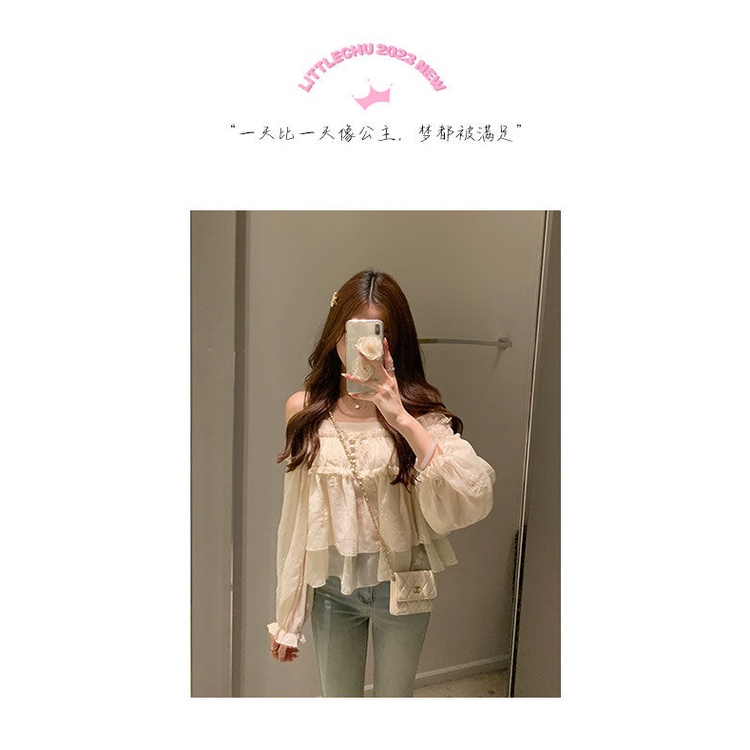 Áo Kiểu Tay Dài Phồng Hở Vai Thêu Họa Tiết Thời Trang Hàn Quốc Dành Cho Nữ