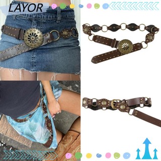 Lay hollow belt, y2k retro disc belt, vintage round western style thắt lưng pu phóng đại nữ