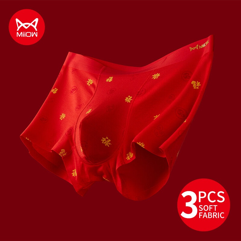 Miiow Bộ 3 Quần Lót Boxer Ngắn Màu Đỏ mr2208 Cho Nam