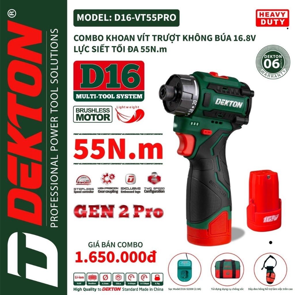 Máy Siết Vít Có Cấp Trược Mini Dekton 55Nm / D16-VT55Pro/ Không Chổi Than/ 20 Cấp Trược ĐL ...