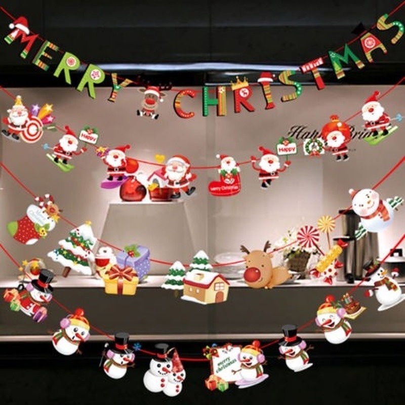 Cờ Treo Trang Trí Giáng Sinh Hình Ông Già Noel Tuần Lộc Hoạt Hình
