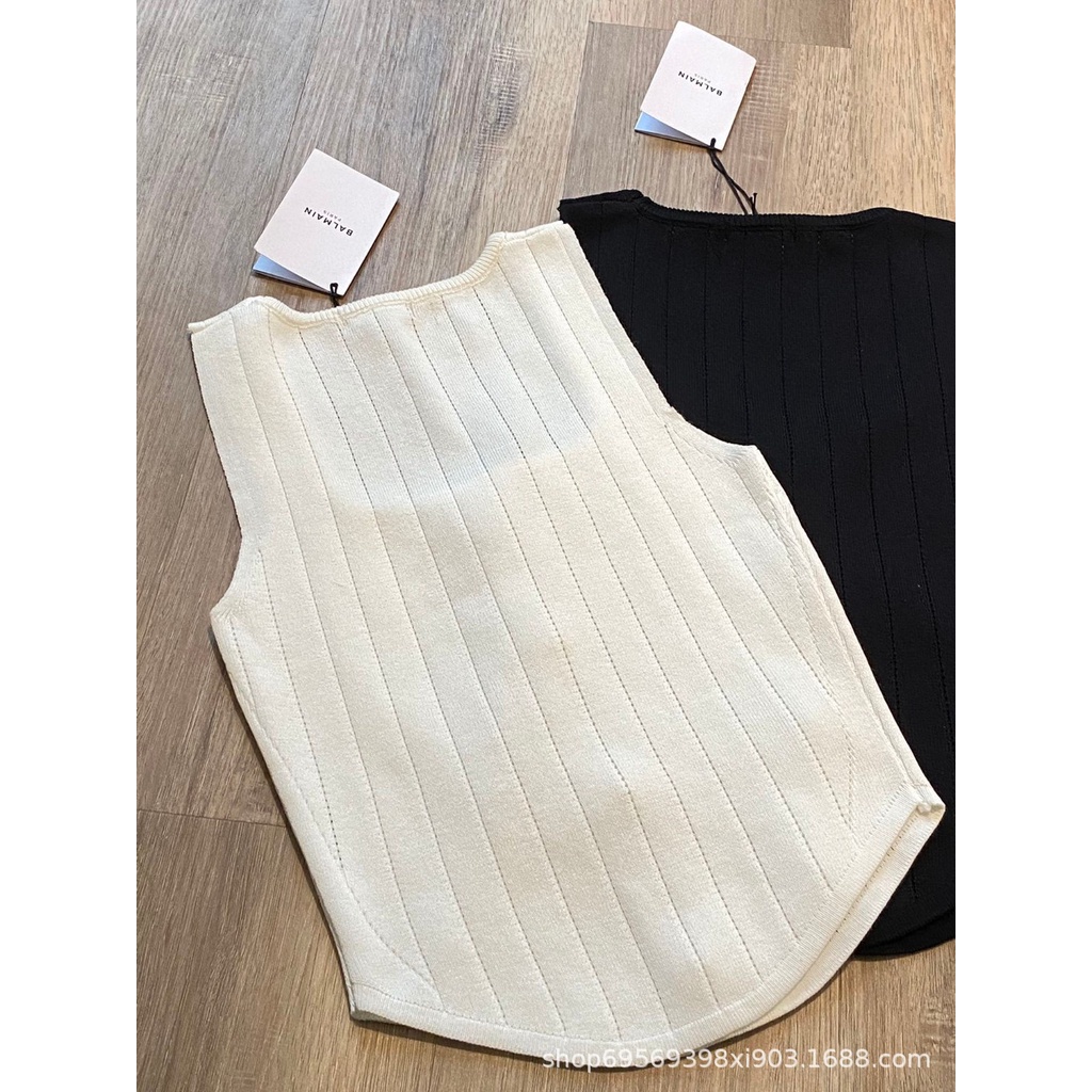 YPL3 BALMAIN Qianjin daily basic U-collar knitted vest for women