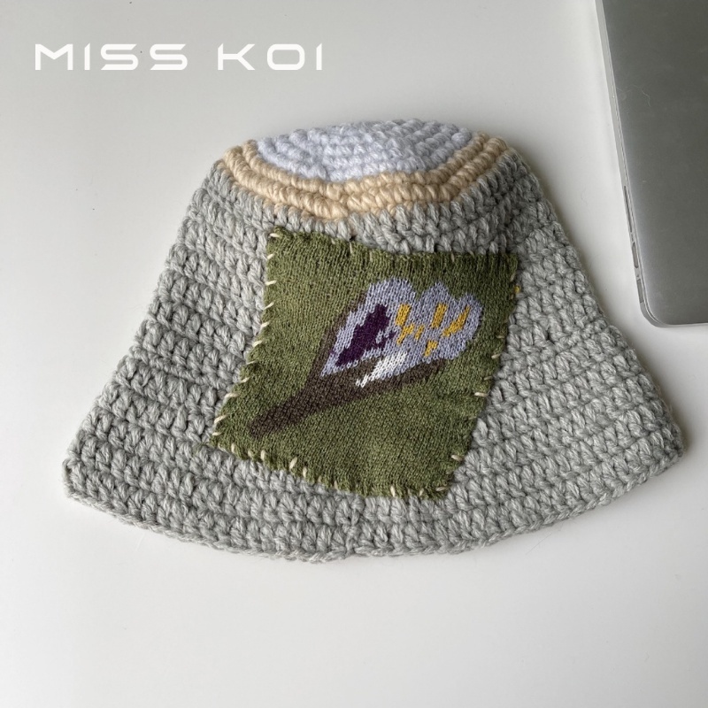 Misskoi  Mũ Bucket Dệt Kim Thủ Công Cỡ Lớn Họa Tiết Hoa Đơn Giản Dễ Phối Đồ Cho Cặp Đôi Niche