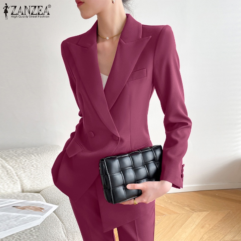 Zanzea Áo Khoác blazer Tay Dài Có Khóa Cài Trang Trí Phong Cách Hàn Quốc Dành Cho Nữ