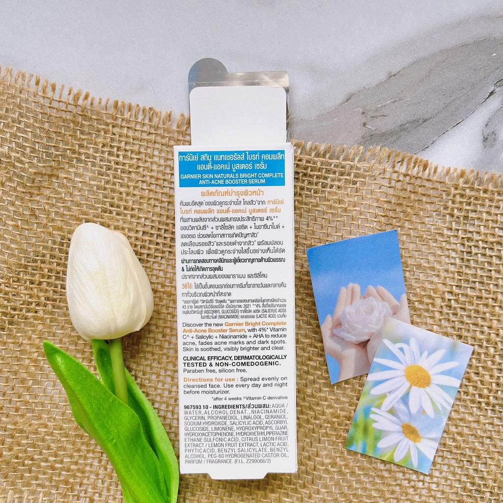 Tinh Chất Garnier Giảm Mụn Mờ Thâm Cho Da Dầu, Mụn Bright Complete Anti-Acnes Booster Serum 30ml