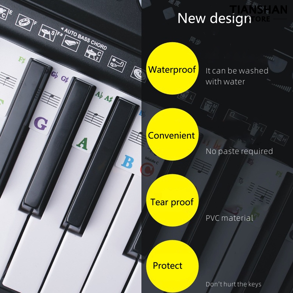 Tianshan Set 61 / 88 Miếng Dán Phím Đàn piano Trong Suốt Chống Xé Dễ Giặt Cho Bé