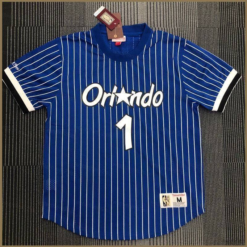 Np2 nba jersey orlando magic mcgrady Số 1 Áo Thun Bóng Rổ Tay Ngắn Kẻ Sọc Xanh Dương plus size pn2