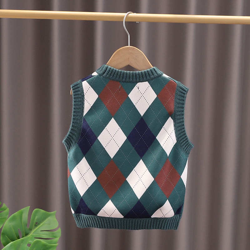 Áo Ghi Lê Dệt Kim Không Tay Cổ Tròn Đính Kim Cương Phong Cách Hàn Quốc Thời Trang Mùa Thu Mới Dành Cho Bé Trai