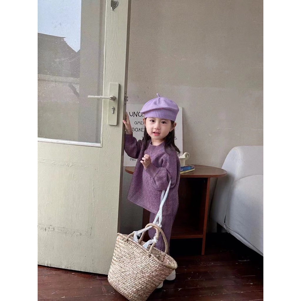 Bộ Áo Len Tay Dài + Quần Ống Loe Thời Trang Hàn Quốc Mùa Thu Đông Cho Bé Gái 55