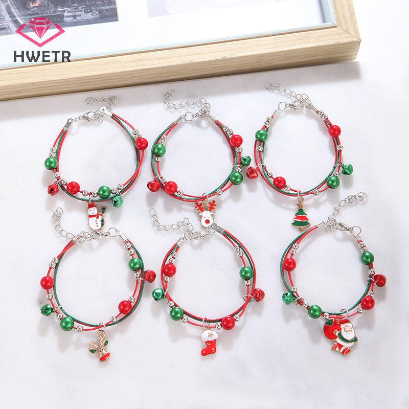 Vòng Đeo Tay Chuỗi Hạt handmade Hình Ông Già Noel / Bông Tuyết / Tuần Lộc Giáng Sinh Có Thể Điều Chỉnh Kích Cỡ Mới