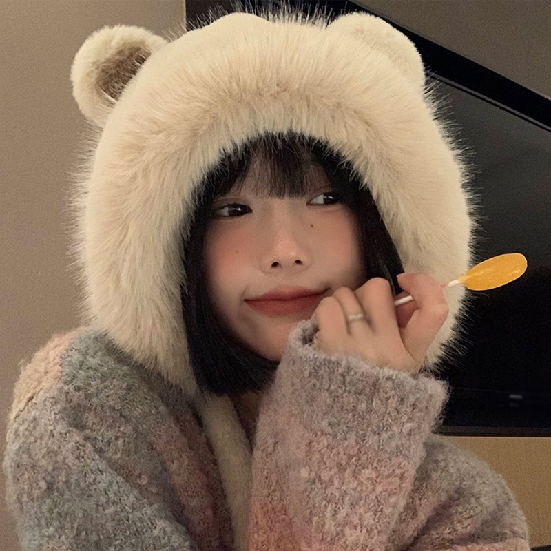 Mũ Len Tai Mèo Trùm Đầu Vải Bông Mềm Mại Bảo Vệ Tai Chống Lạnh Mùa Đông Cho Nữ