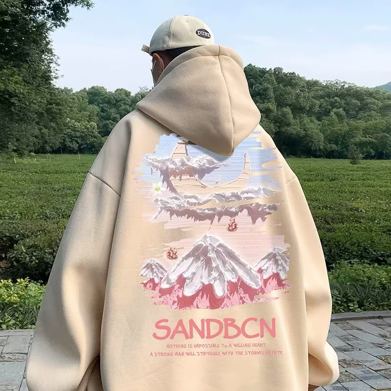 Áo hoodie Tay Dài Dáng Rộng Có In Hình Phong Cảnh Hàn Quốc Thời Trang Cho Nam