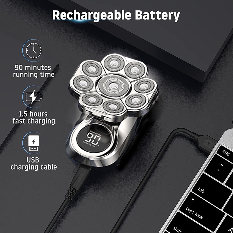 9D Electric Head Shaver 6 in 1 Shavers for Bald Men E