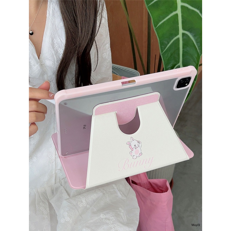Bao Da Máy Tính Bảng In Hình Thỏ Đeo Nơ Cho Ipad 10.2 10 Mini 6 9.7 Air 10.9 Pro 11 / 12.9 Gen 9 Ốp
