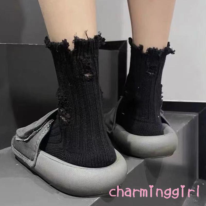 Vớ Dệt Kim Màu Trơn Rách Gối Phong Cách Đường Phố vintage Thời Trang Mùa Đông Cho Nữ