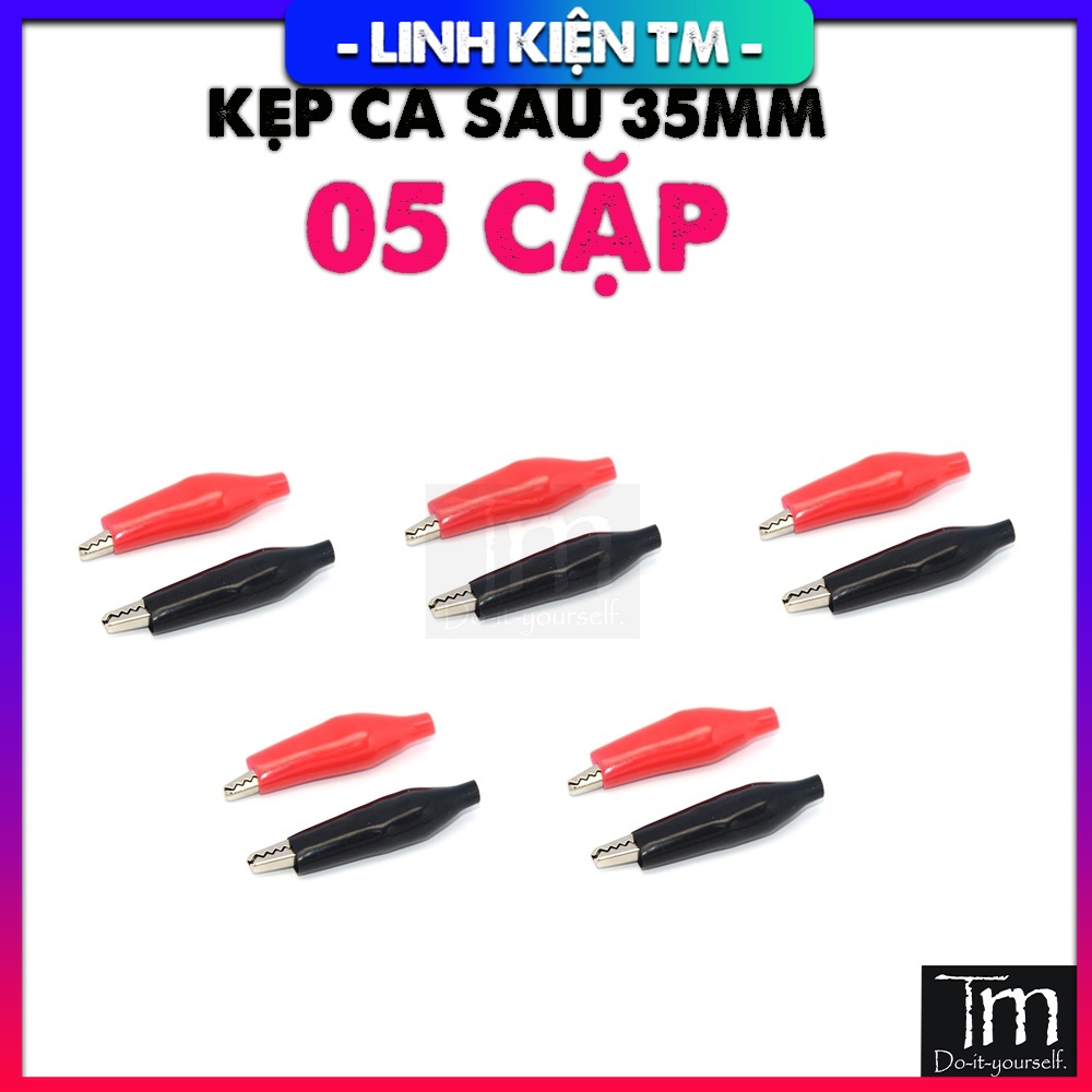 05 Cặp Kẹp Cá Sấu Đỏ Đen 35mm
