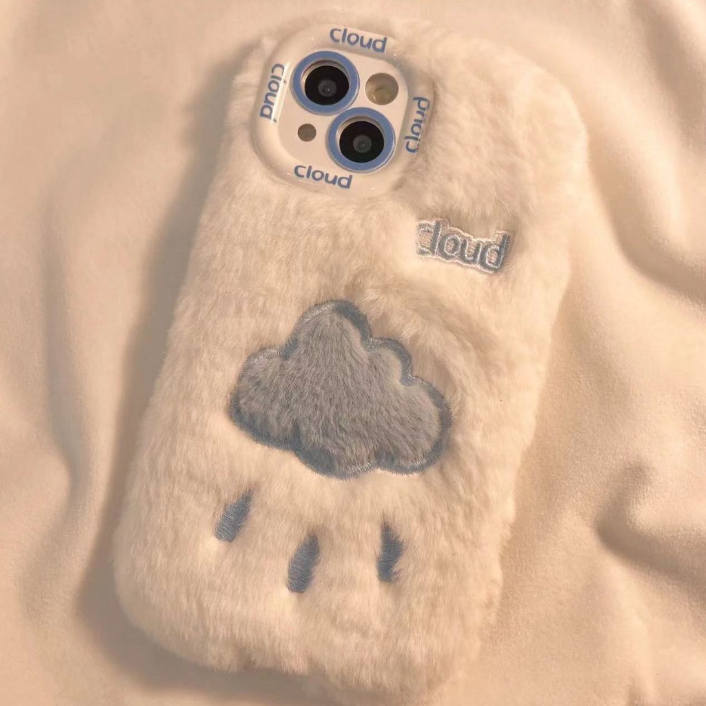 Ốp Điện Thoại Phủ Lông Họa Tiết Đám Mây Mưa Thời Trang Thu Đông Cho iphone13 14promax 12 11