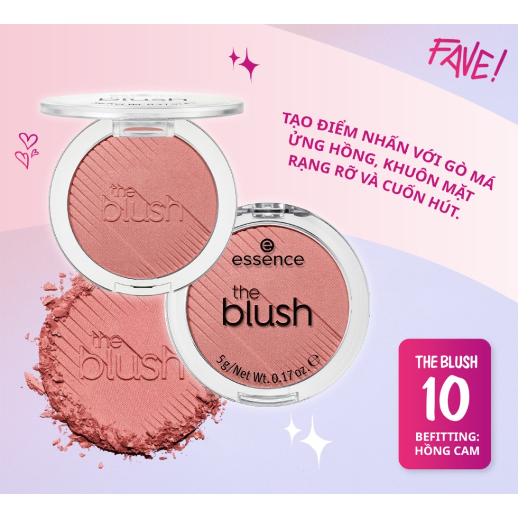 Phấn má hồng Essence The Blush hạt nhẹ mịn dễ bám lớp trang điểm tự nhiên 5g