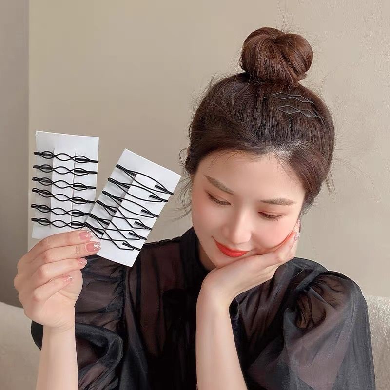 Set 6 kẹp tóc màu đen kiểu dáng hình học đơn giản dành cho nữ K75