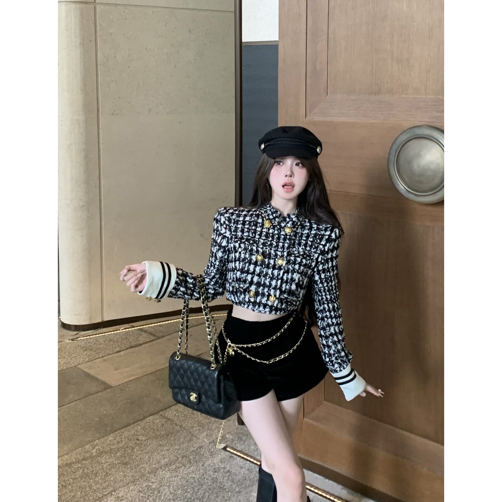 Lisynn Áo Khoác Nhung Ngắn Phối Màu Đen Trắng Thời Trang Cao Cấp Cho Gia Đình