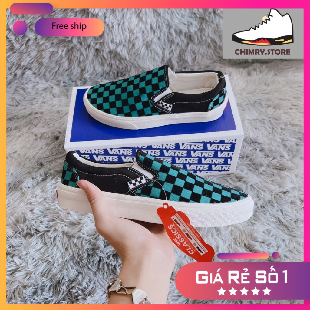 Giày vans caro xanh hàng 1:1 chất lượng