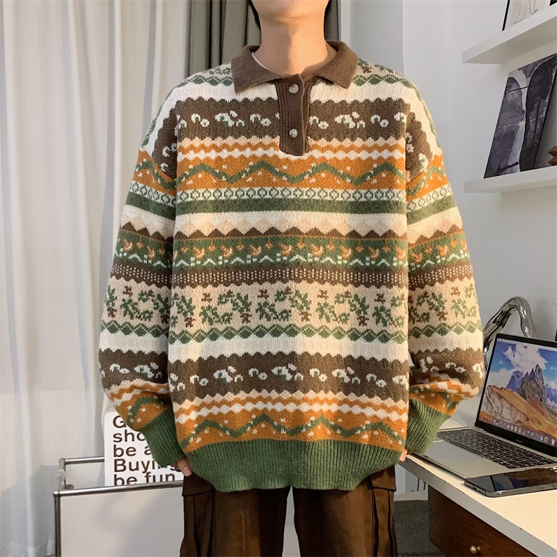 Aokang Áo sweater Dệt Kim Dày Dặn Dáng Rộng Phong Cách Giáng Sinh Hàn Quốc Cổ Điển Giữ Ấm Cho Nam