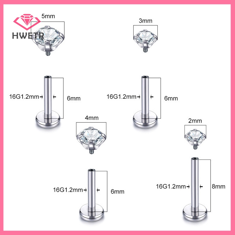 Hwwtr Khuyên Tai Xỏ Lỗ Bên Trong Đính Đá zircon Môi / Môi / Cơ Thể Mới