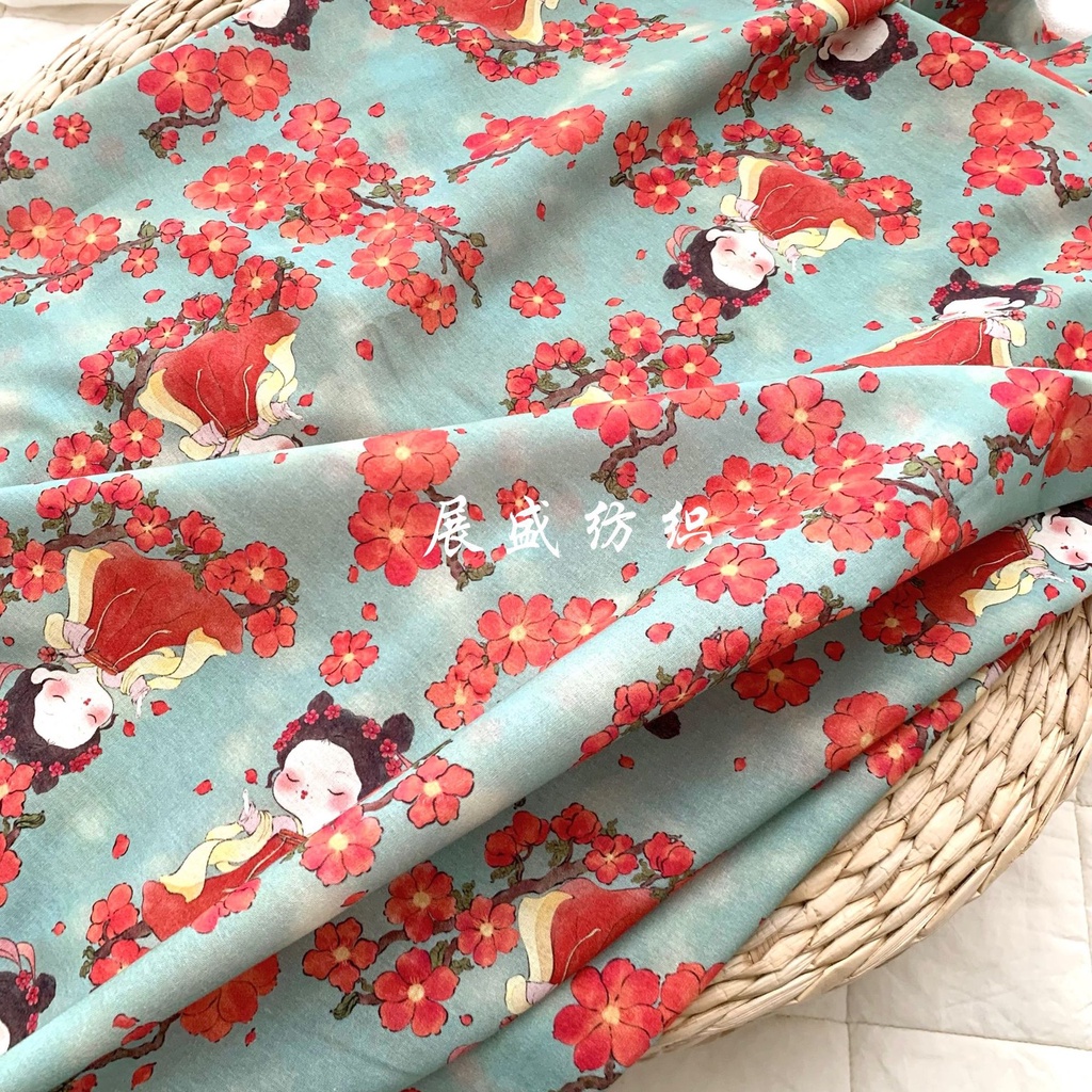 Tấm Vải cotton In Họa Tiết Phong Cách Trung Hoa Dùng May Đầm Hán Phục qipao