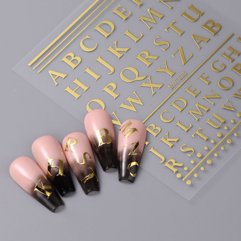 Sticker 3D | Chữ Cái Lớn Vàng Bạc | Hình Dán Móng Tay SWT030