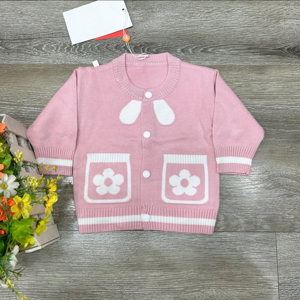 Áo khoác len quảng châu hình hoa, NƠ cho bé mặc thu đông