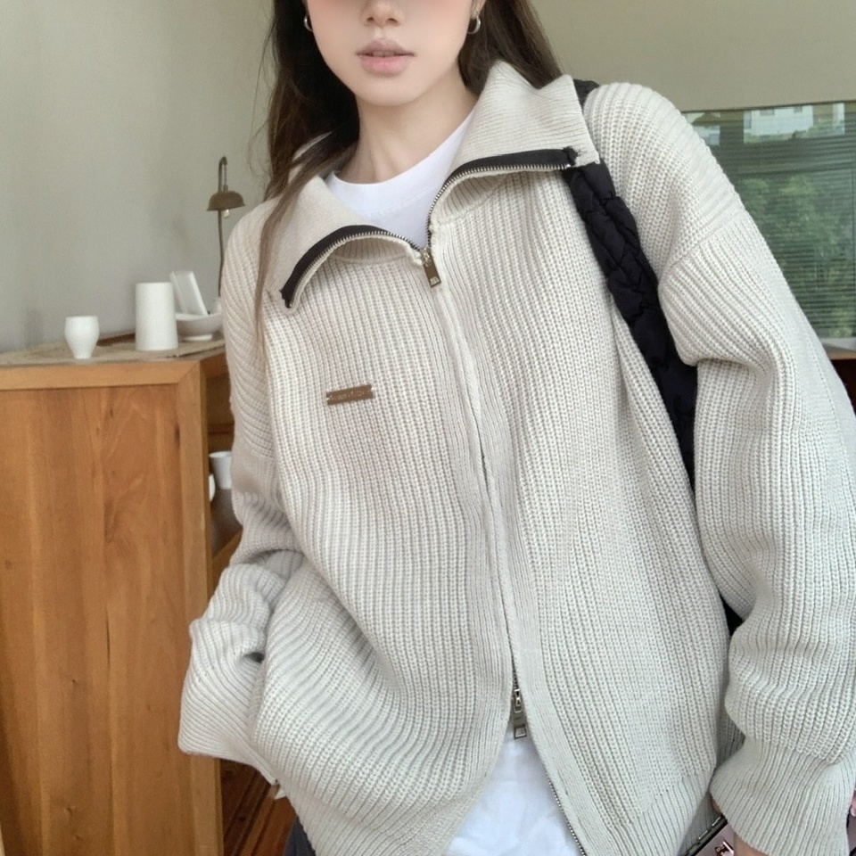 Cozok Áo Khoác cardigan Dệt Kim Tay Dài Màu Trơn Có Khóa Kéo Phong Cách retro