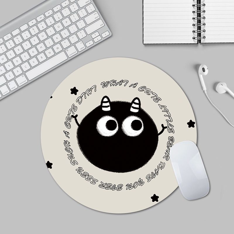 Đen Tấm Lót Chuột Và Bàn Phím Máy Tính Hình Tròn In Hình Mèo Hoạt Hình Dễ Thương