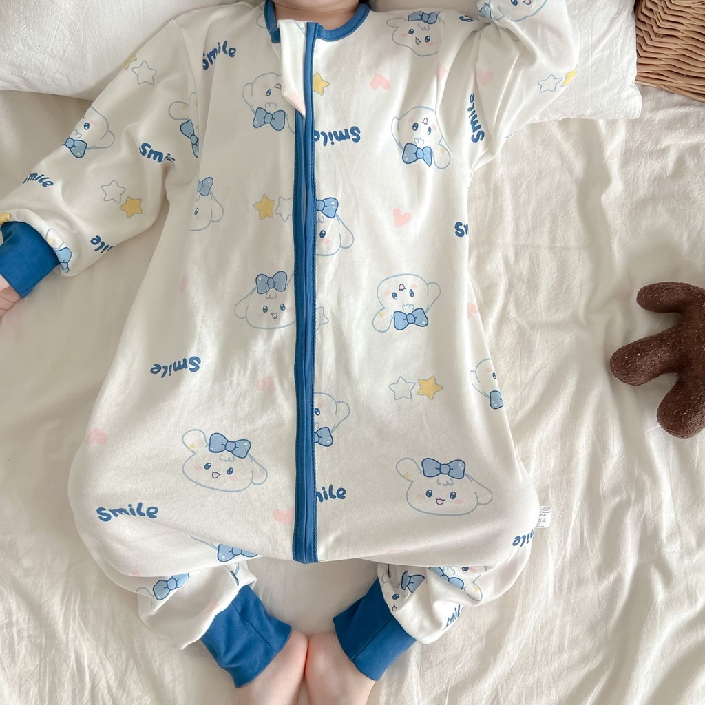 Túi Ngủ Tay Dài Có Khóa Kéo Chống Đá Họa Tiết Hoạt Hình Thời Trang Thu Đông Cho Bé