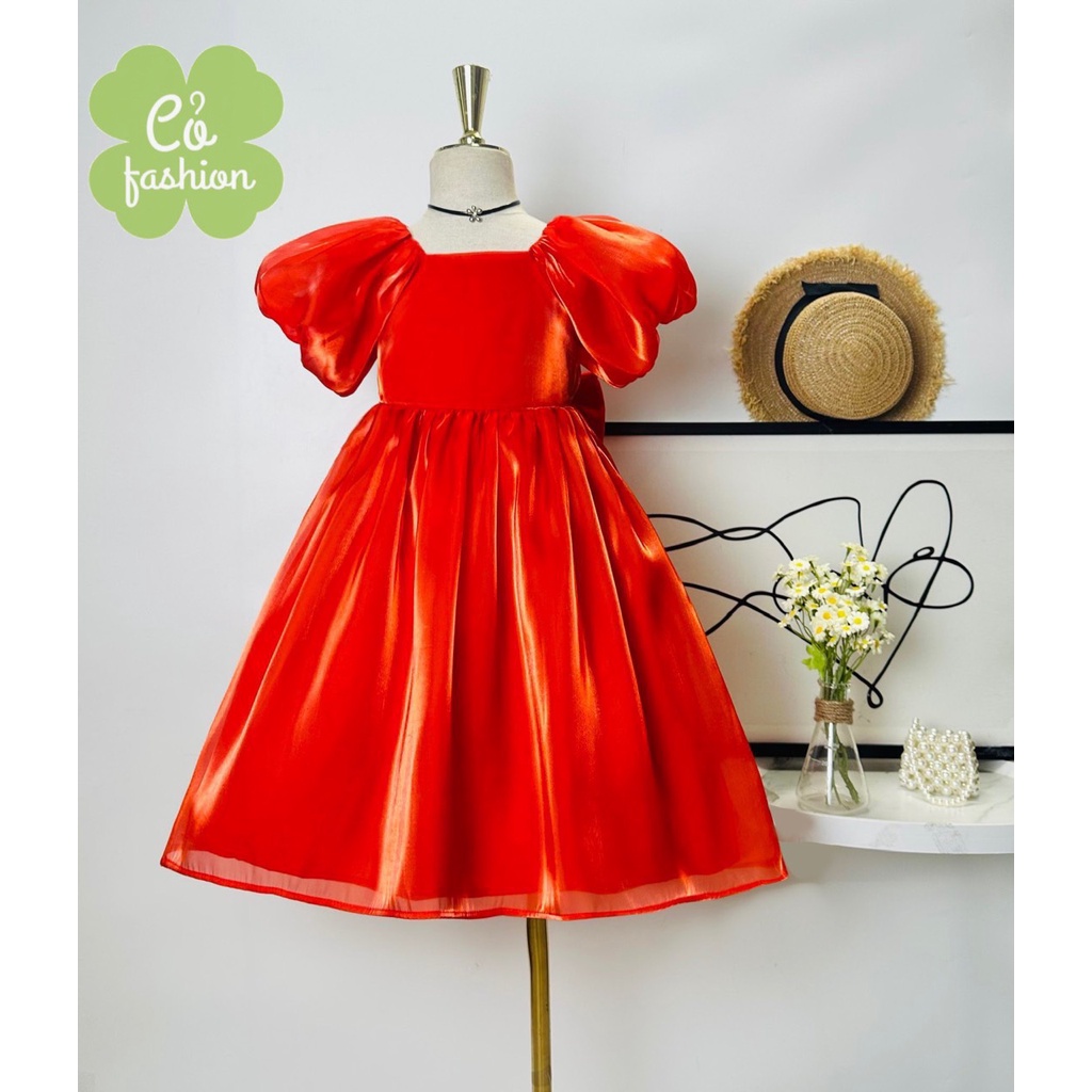 Váy công chúa cho bé gái tơ óng siêu đẹp tay phồng bồng bềnh