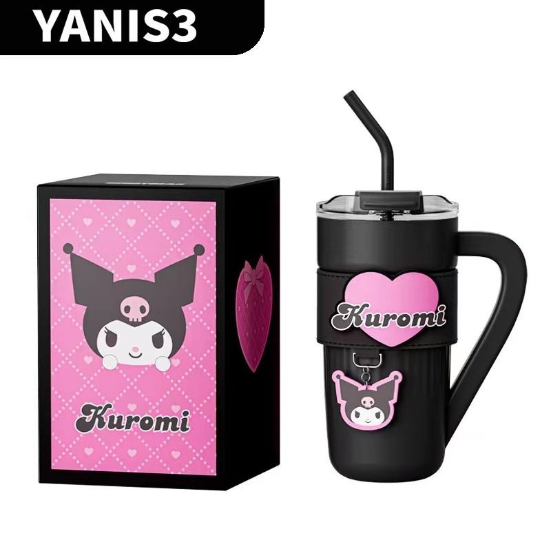 Bình Nước Giữ Nhiệt Cỡ Lớn Có Ống Hút Họa Tiết Gấu kuromi Dâu Tây Đáng Yêu Cho Bé Gái