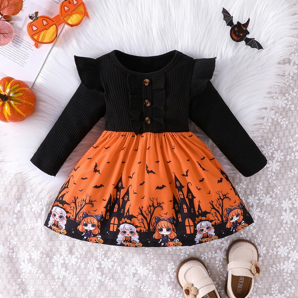 Váy xinh bé gái 6Tháng - 3Tuổi đầm công chúa thời trang Dơi Halloween Tay Dài cho bé trẻ em sơ sinh